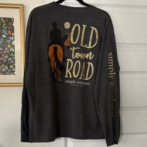 Simply Southern Charcoal Long Sleeve Shirt with Gold Accents